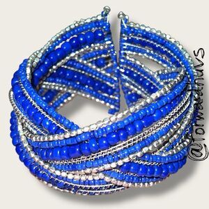 Bundle Sale 3 for $15 | Hand Crafted Blue & Silver Seed Bead Cuff Bracelet